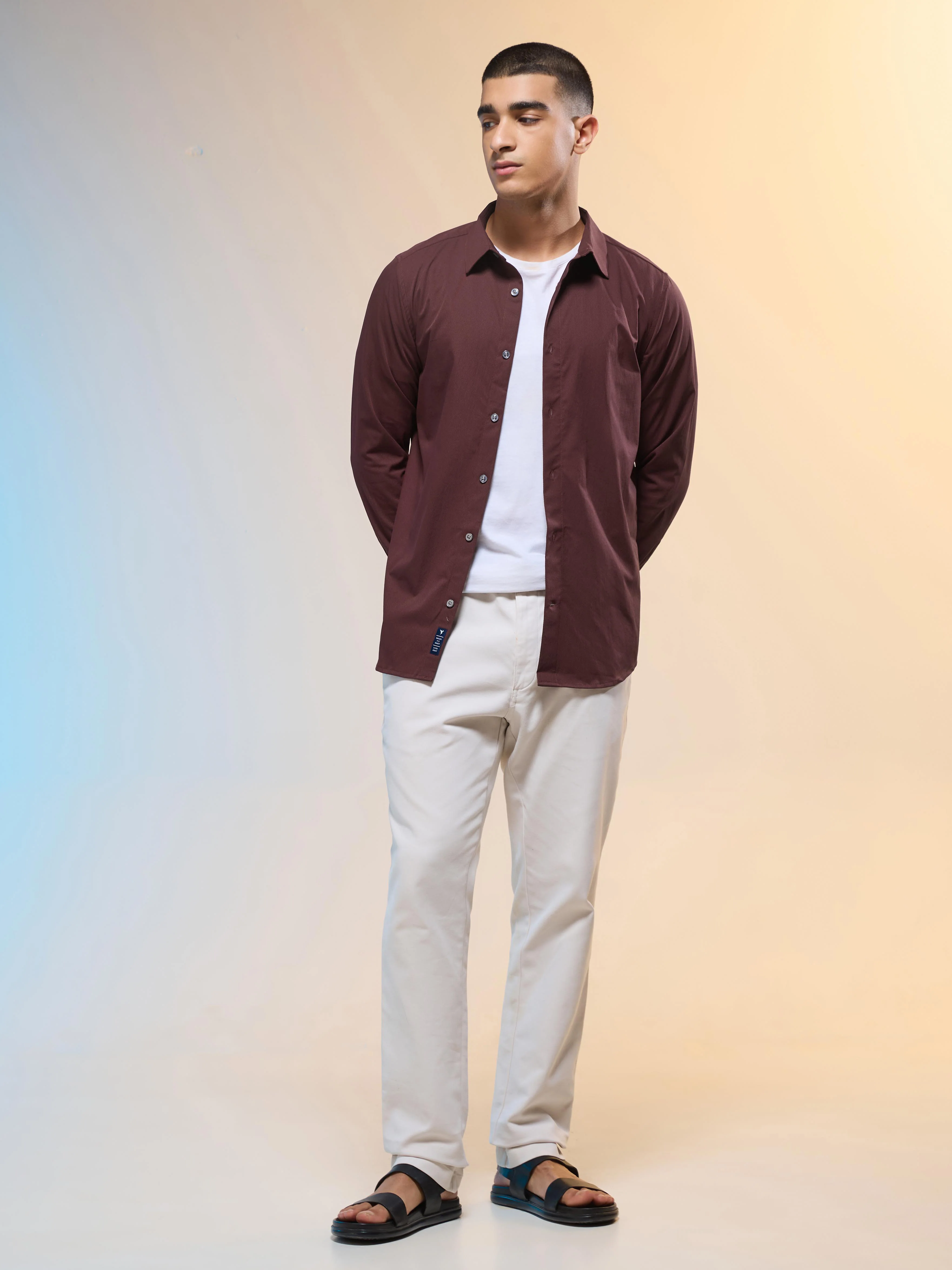 Men Solid Slim Fit Spread Collar Shirt with TS LYTRA - Image 4