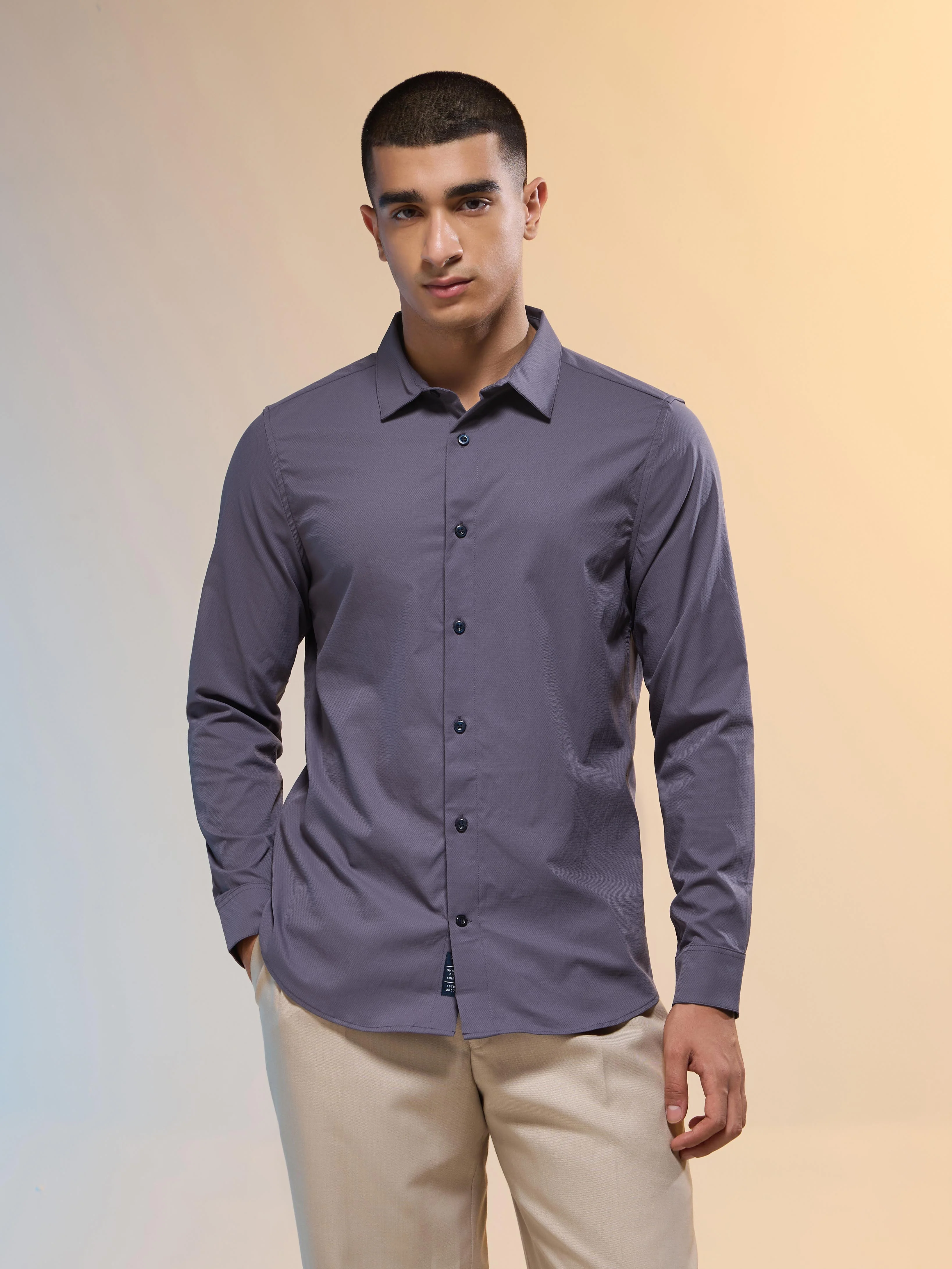 Men Solid Slim Fit Spread Collar Shirt with TS LYTRA - Image 2