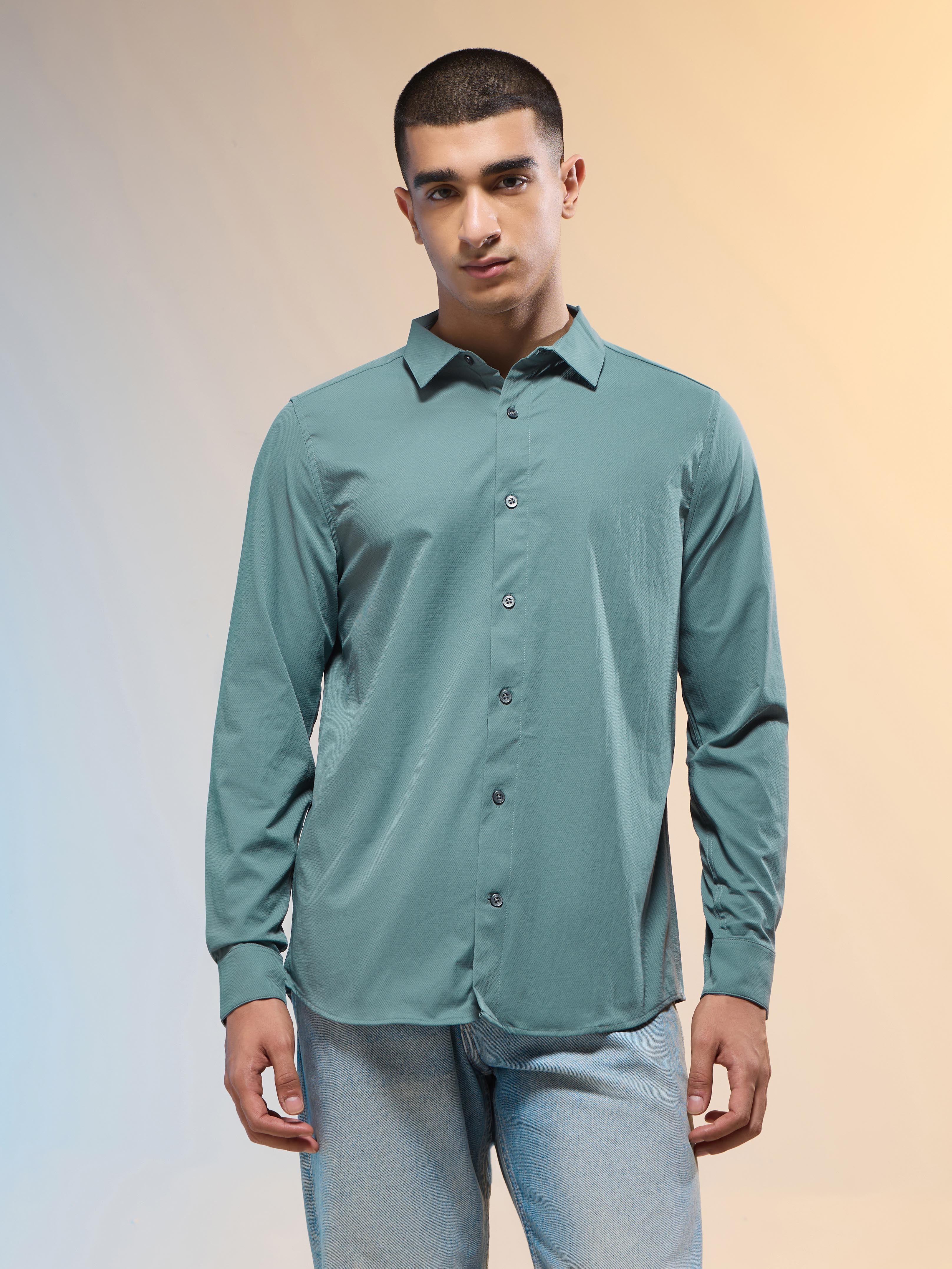 Men Solid Slim Fit Spread Collar Shirt with TS LYTRA - Image 2