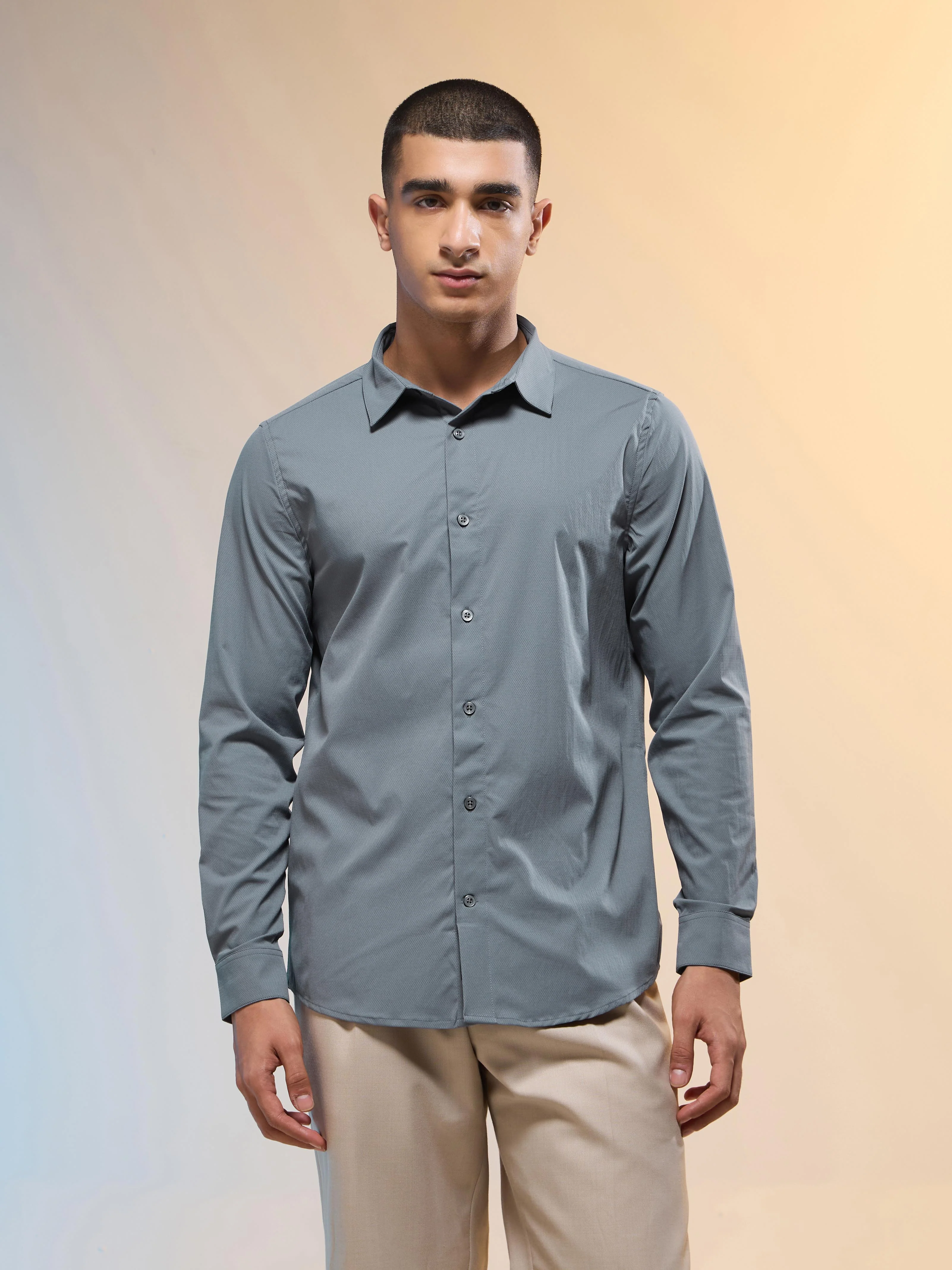 Men Solid Slim Fit Spread Collar Shirt with TS LYTRA - Image 2