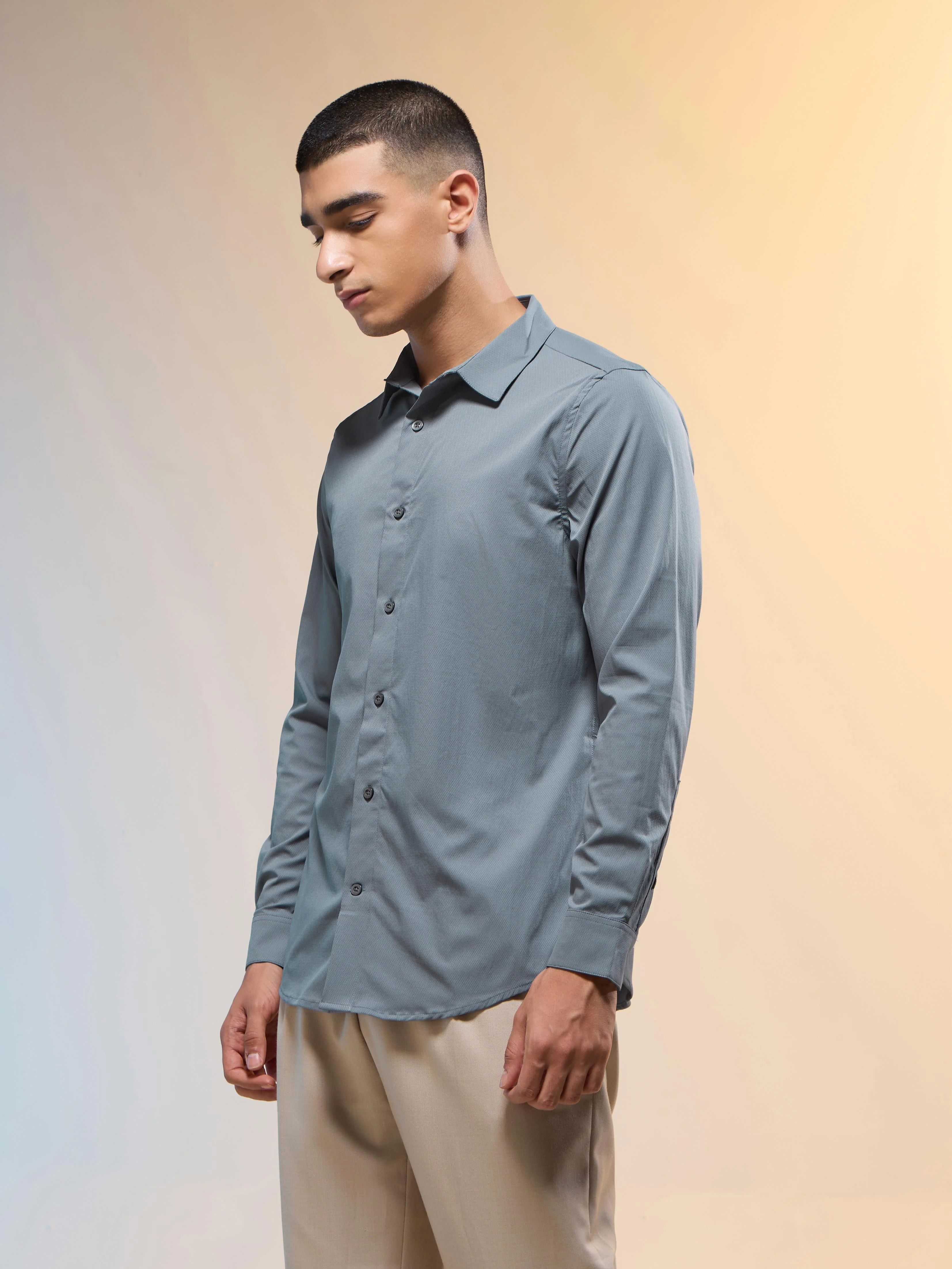Men Solid Slim Fit Spread Collar Shirt with TS LYTRA - Image 4