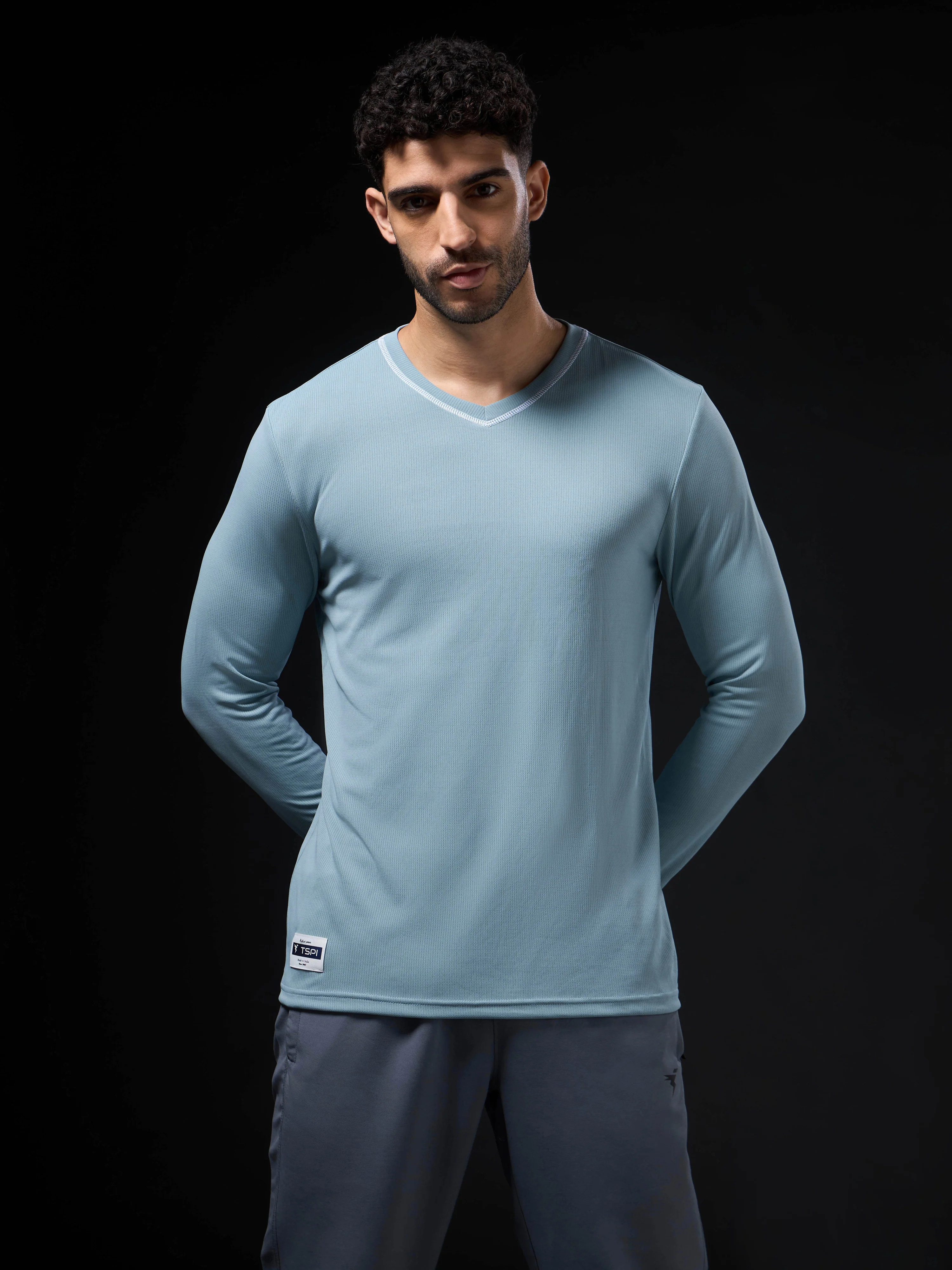 Men Solid Slim Fit V Neck Sports T-shirt with TECHNOCOOL+