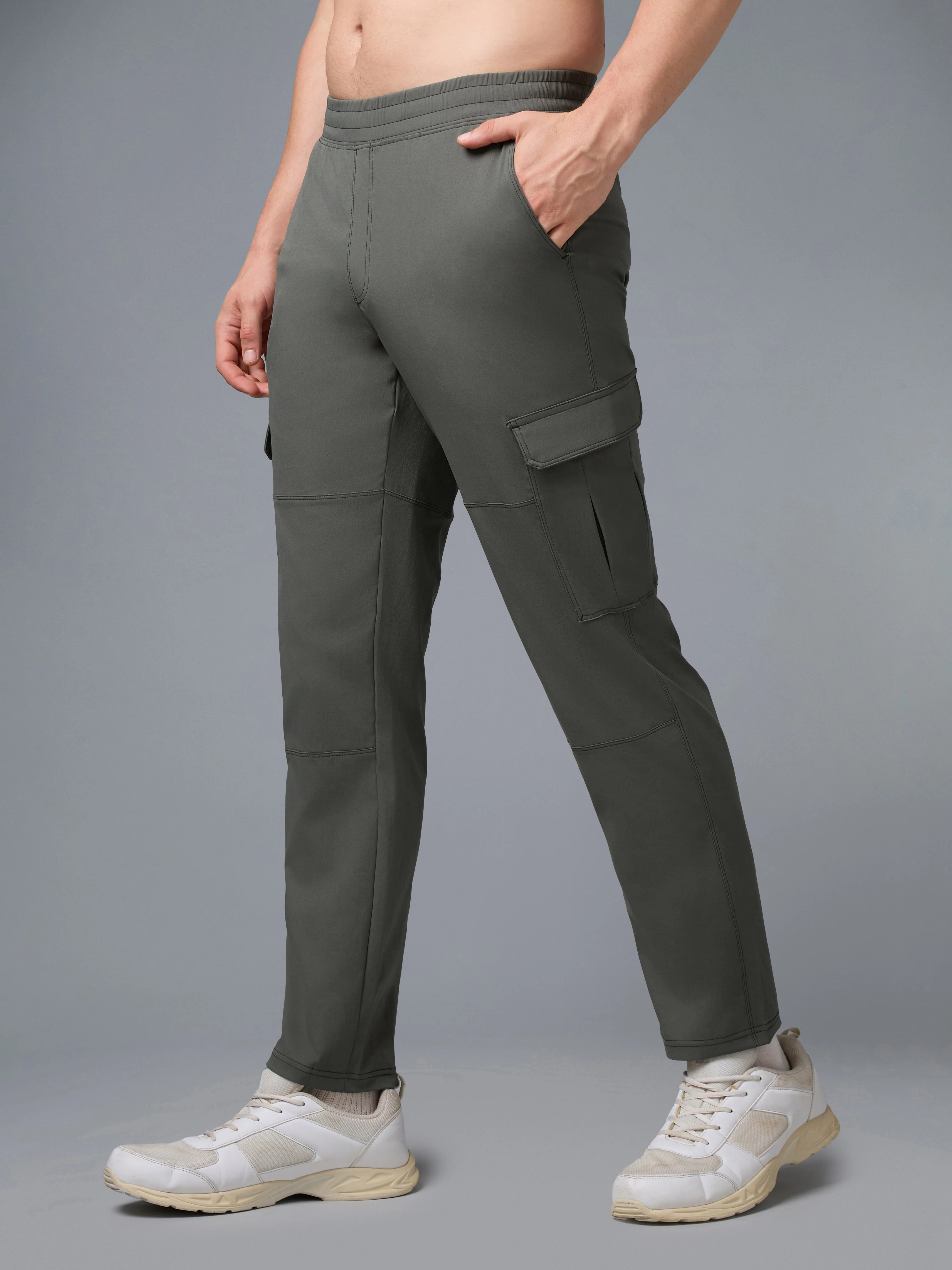 Men Solid Straight Fit Sports Cargo Trackpants with TS FLEXI - Image 6