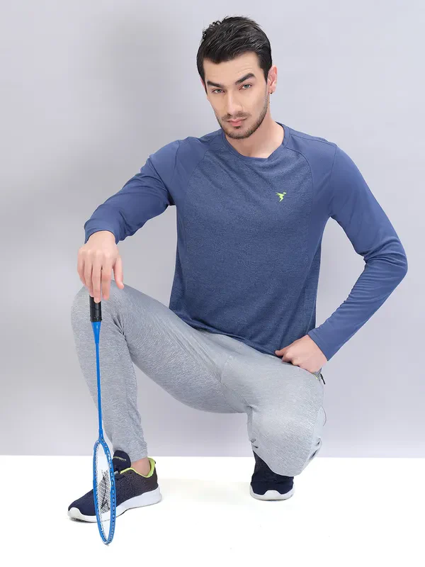 Men Melange Slim Fit Crew Neck T-shirt with DOUBLE COOL - Image 2