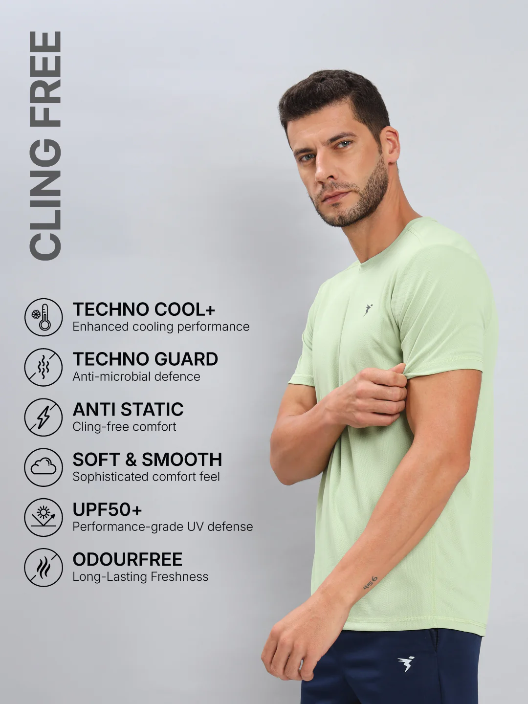 Men Solid Slim Fit Crew Neck T-shirt with TECHNO COOL+ - Image 4