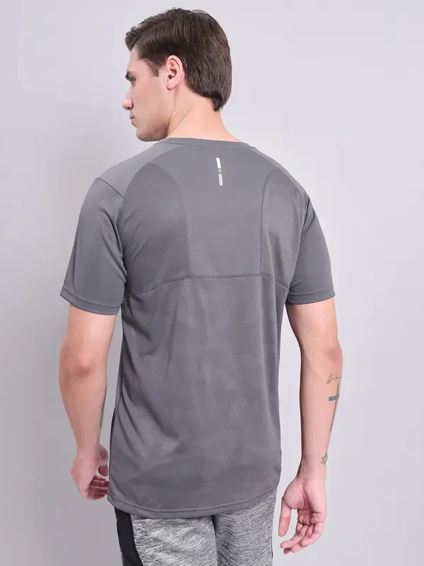 Men Self Design Slim Fit Crew Neck T-shirt with VENTMESH - Image 4