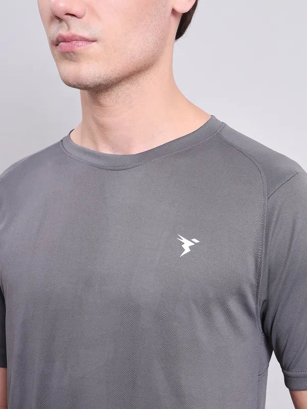 Men Self Design Slim Fit Crew Neck T-shirt with VENTMESH - Image 7