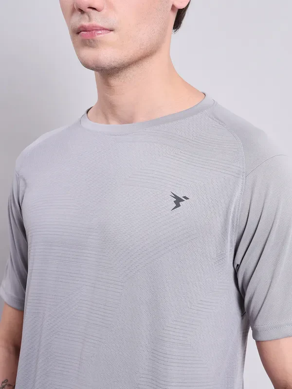 Men Self Design Slim Fit Crew Neck T-shirt with VENTMESH - Image 6