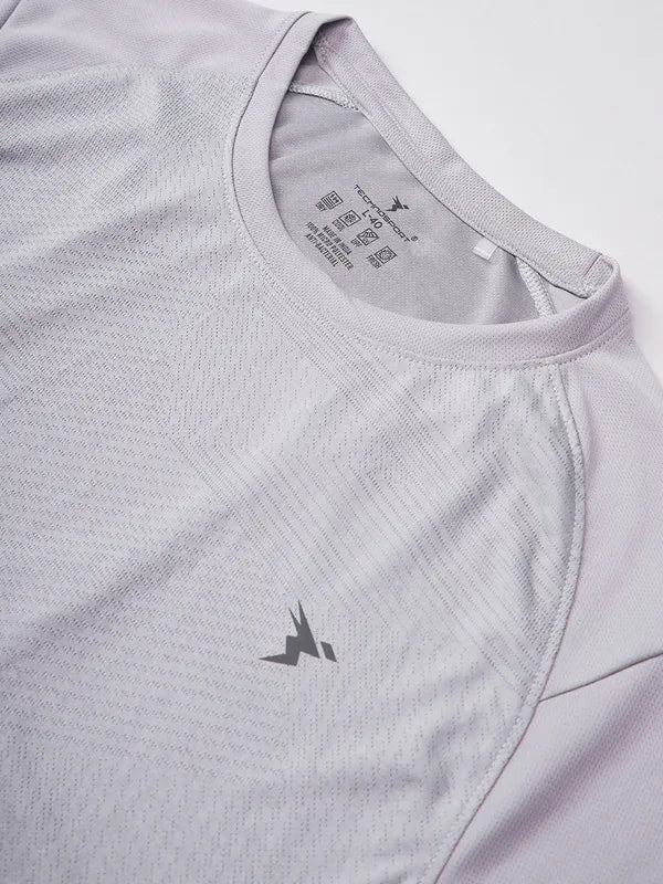 Men Self Design Slim Fit Crew Neck T-shirt with VENTMESH - Image 8