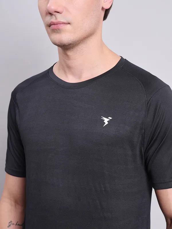 Men Self Design Slim Fit Crew Neck T-shirt with VENTMESH - Image 6