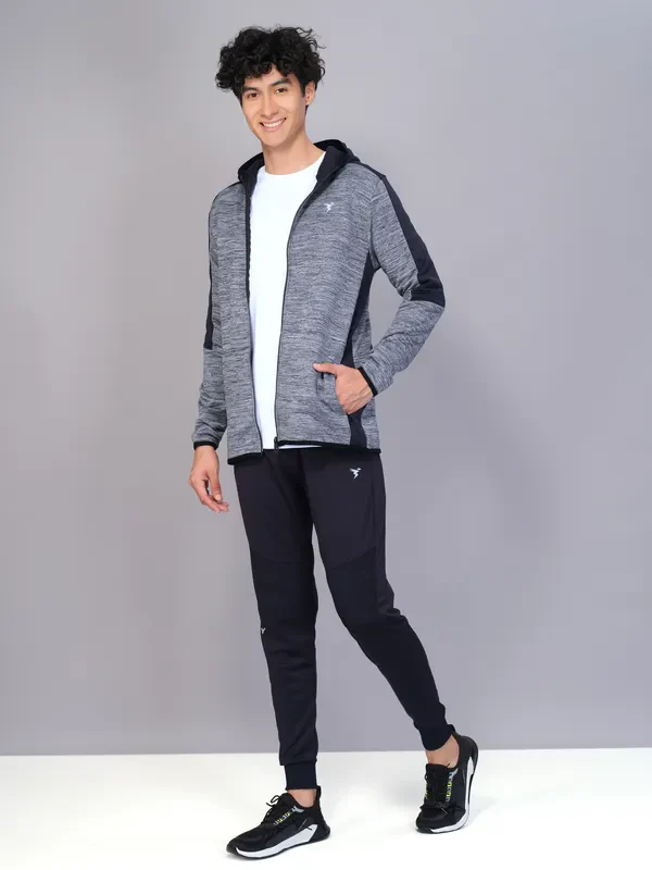 Men Melange Slim Fit Hooded Jacket with TECHNO WARM+ - Image 4