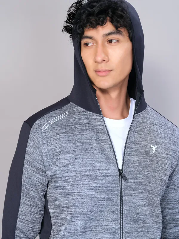 Men Melange Slim Fit Hooded Jacket with TECHNO WARM+ - Image 5