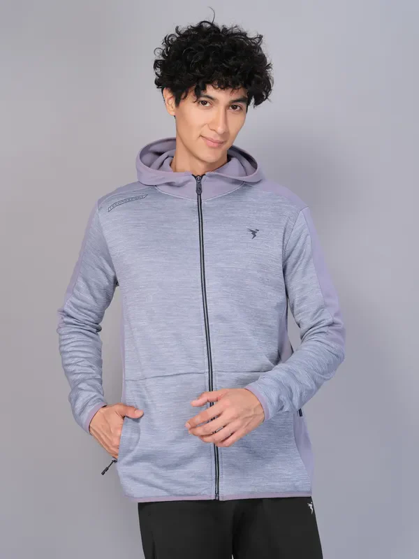 Men Melange Slim Fit Hooded Jacket with TECHNO WARM+