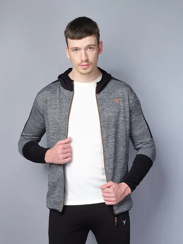 Men Melange Slim Fit Hooded Jacket with TECHNO WARM+