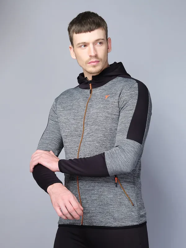 Men Melange Slim Fit Hooded Jacket with TECHNO WARM+ - Image 2