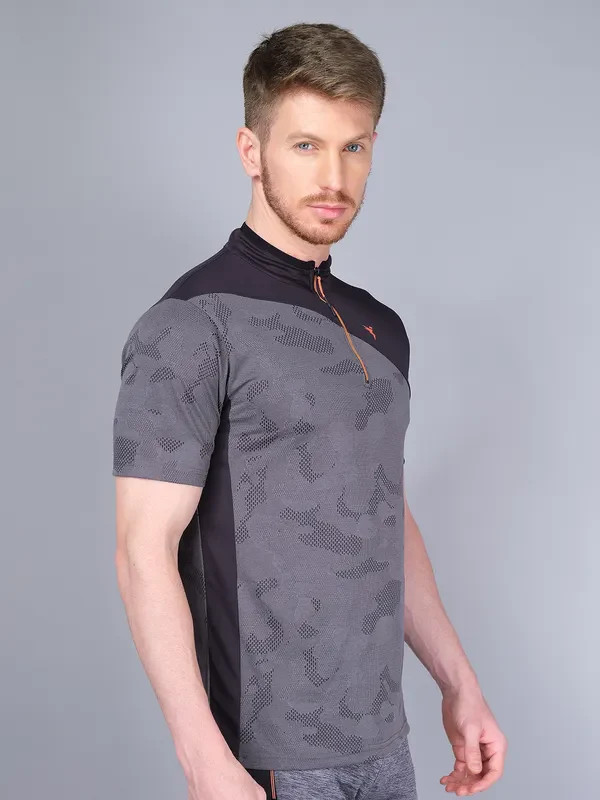 Men Self Design Slim Fit Mock Neck T-shirt with VENTMESH - Image 6