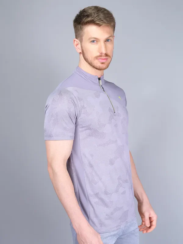 Men Self Design Slim Fit Mock Neck T-shirt with VENTMESH - Image 6