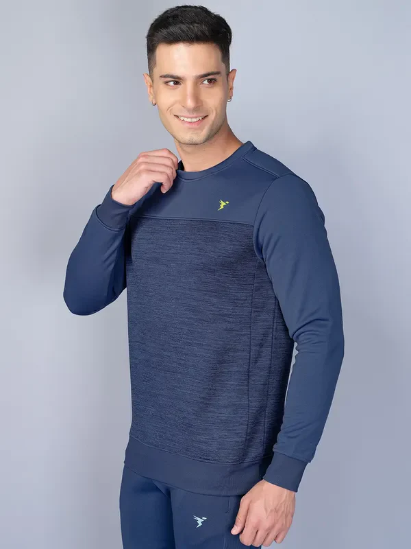 Men Melange Slim Fit Crew Neck Sweatshirt with TECHNO WARM+ - Image 3
