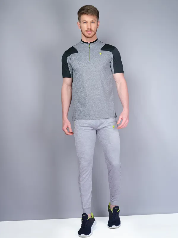 Men Melange Slim Fit Mock Neck T-shirt with DOUBLE COOL - Image 4
