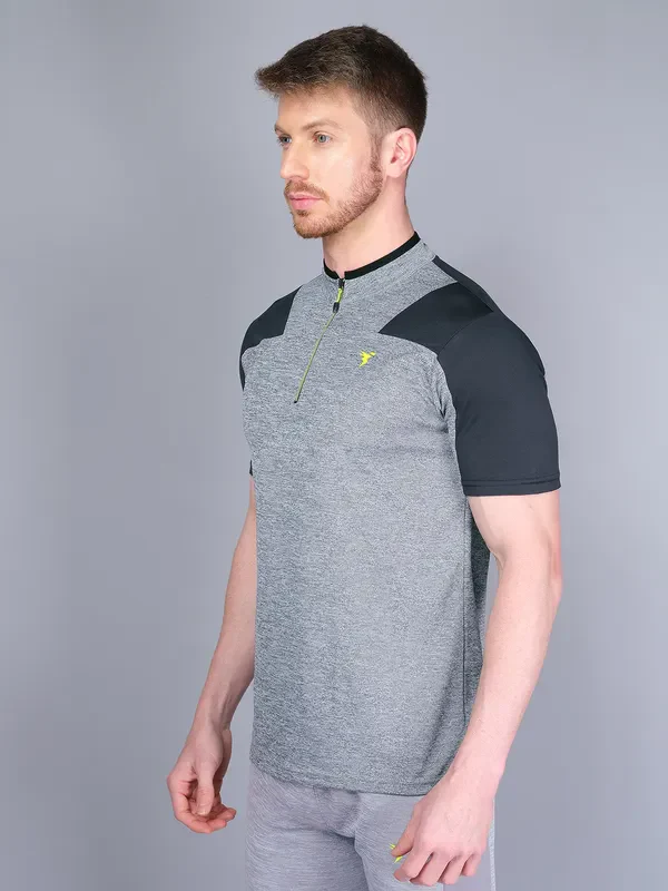 Men Melange Slim Fit Mock Neck T-shirt with DOUBLE COOL - Image 5