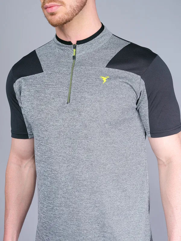 Men Melange Slim Fit Mock Neck T-shirt with DOUBLE COOL - Image 6
