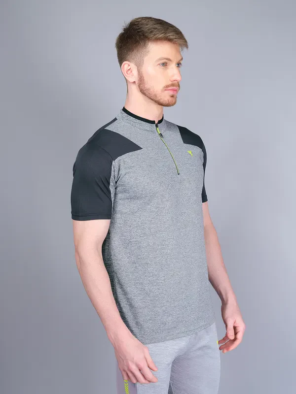 Men Melange Slim Fit Mock Neck T-shirt with DOUBLE COOL - Image 7