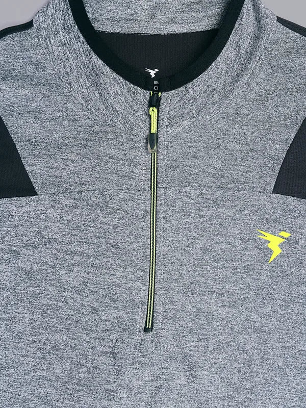 Men Melange Slim Fit Mock Neck T-shirt with DOUBLE COOL - Image 9