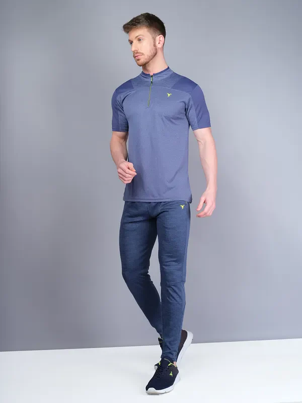 Men Melange Slim Fit Mock Neck T-shirt with DOUBLE COOL - Image 5