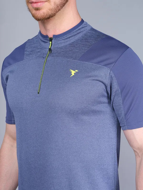 Men Melange Slim Fit Mock Neck T-shirt with DOUBLE COOL - Image 7