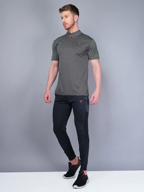 Men Melange Slim Fit Mock Neck T-shirt with DOUBLE COOL - Image 4