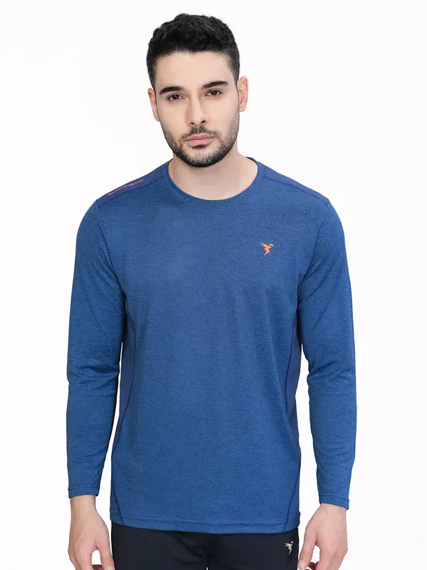 Men Melange Slim Fit Crew Neck T-shirt with DOUBLE COOL - Image 2