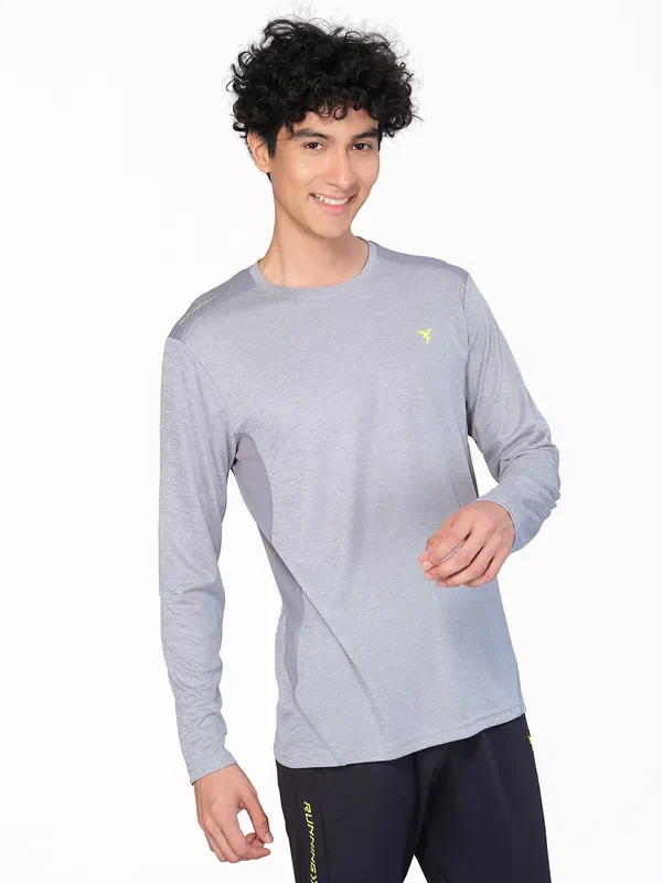 Men Melange Slim Fit Crew Neck T-shirt with DOUBLE COOL - Image 3