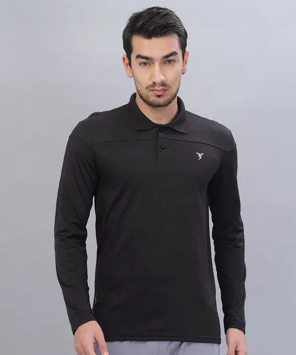 Men Self Design Slim Fit Polo T-shirt with VENTMESH