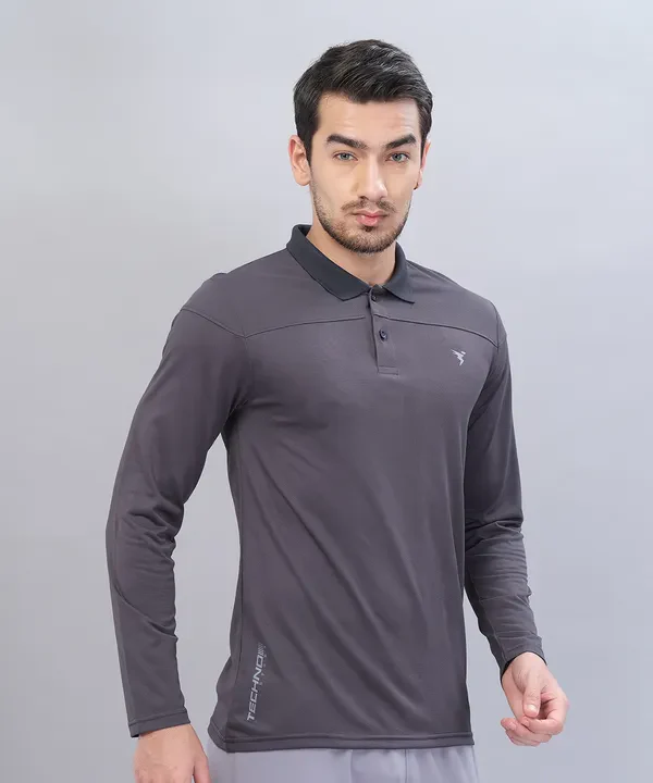 Men Self Design Slim Fit Polo T-shirt with VENTMESH - Image 4