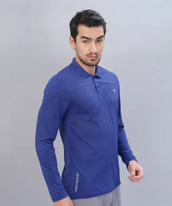 Men Self Design Slim Fit Polo T-shirt with VENTMESH - Image 4