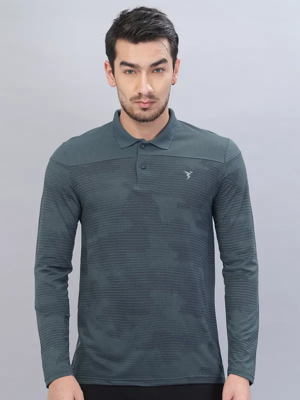 Men Self Design Slim Fit Polo T-shirt with VENTMESH