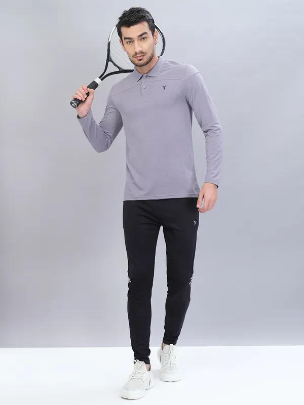 Men Self Design Slim Fit Polo T-shirt with VENTMESH - Image 5