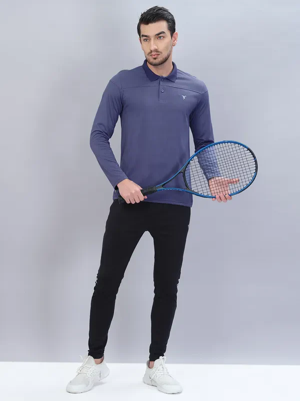 Men Self Design Slim Fit Polo T-shirt with VENTMESH - Image 5