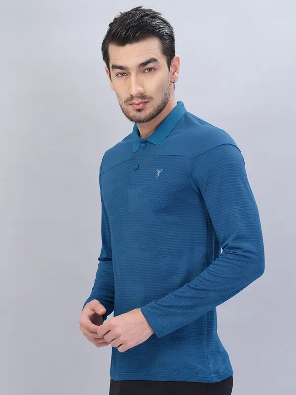 Men Self Design Slim Fit Polo T-shirt with VENTMESH - Image 4