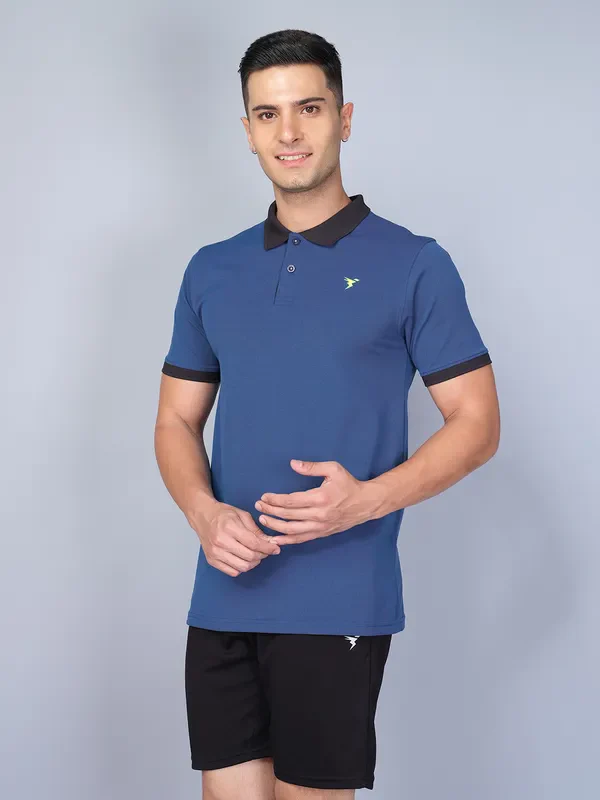 Men Solid Slim Fit Polo T-shirt with ELASTO PLUS