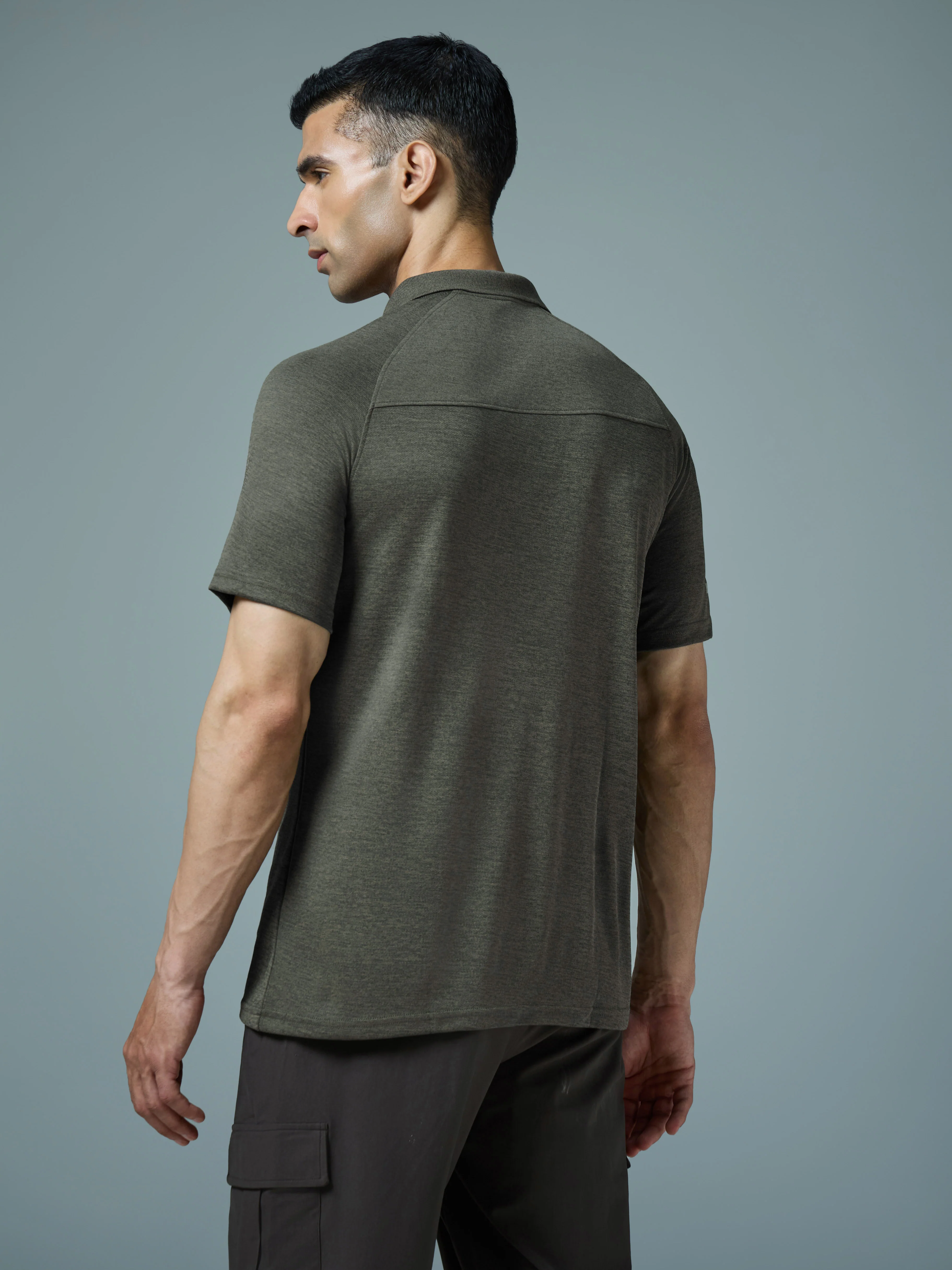 Men Melange Slim Fit Polo T-shirt with DOUBLE COOL - Image 3