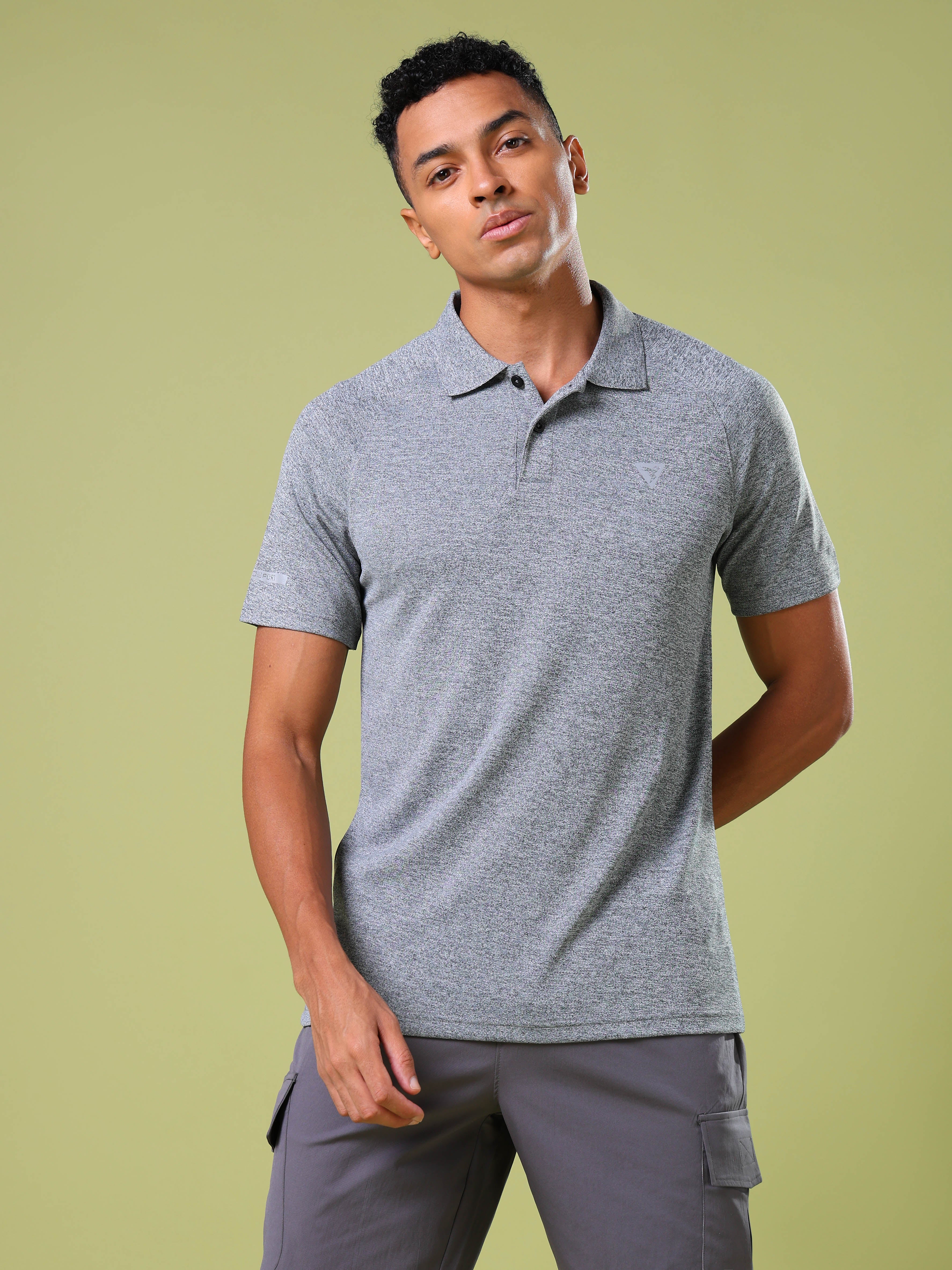 Men Melange Slim Fit Polo T-shirt with DOUBLE COOL - Image 2