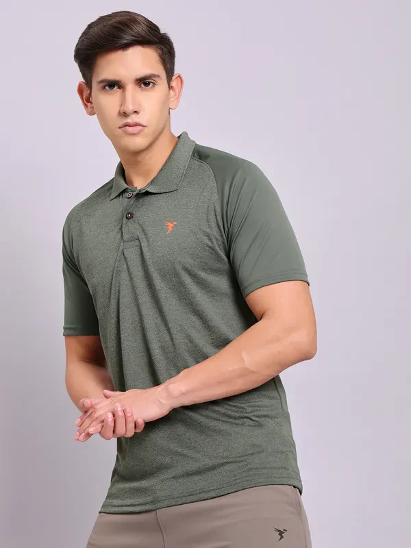 Men Melange Slim Fit Polo T-shirt with DOUBLE COOL - Image 3