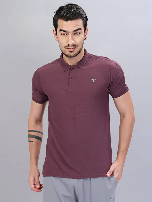 Men Self Design Slim Fit Polo T-shirt with VENTMESH