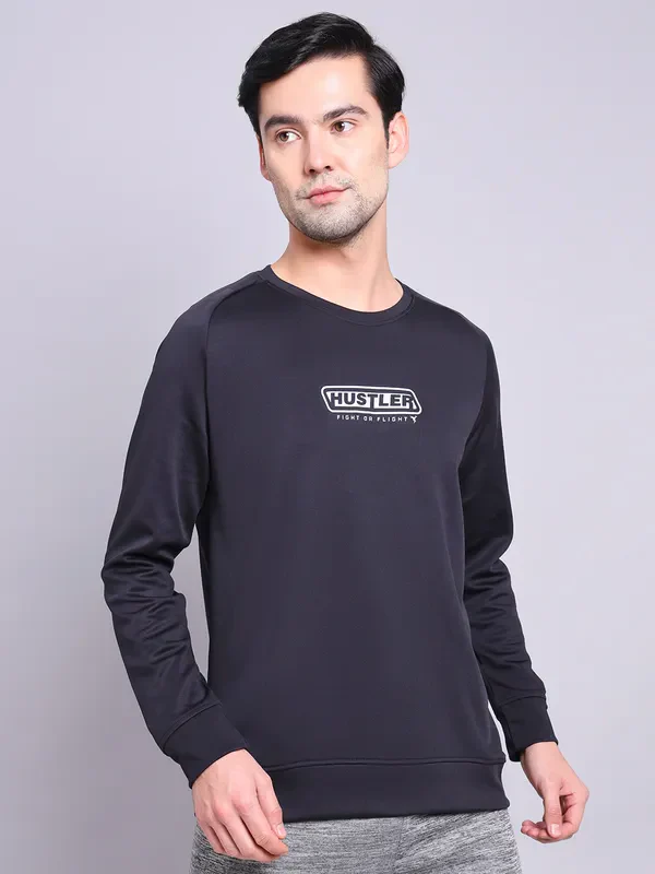 Men Printed Slim Fit Crew Neck Sweatshirt with ELASTO PLUS