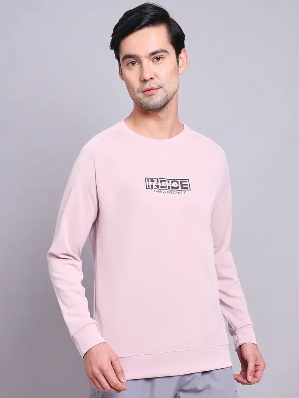 Men Printed Slim Fit Crew Neck Sweatshirt with ELASTO PLUS