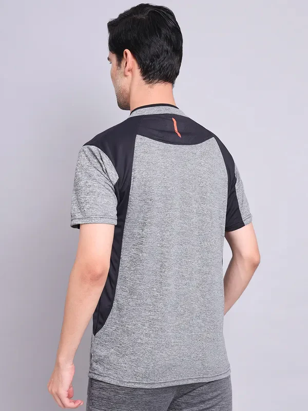 Men Melange Slim Fit Mock Neck T-shirt with TECHNO COOL+ - Image 3