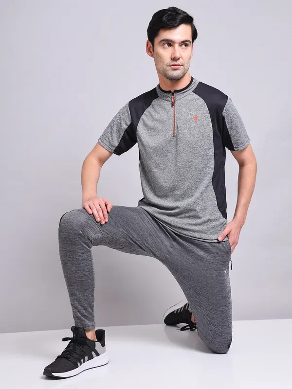 Men Melange Slim Fit Mock Neck T-shirt with TECHNO COOL+ - Image 4