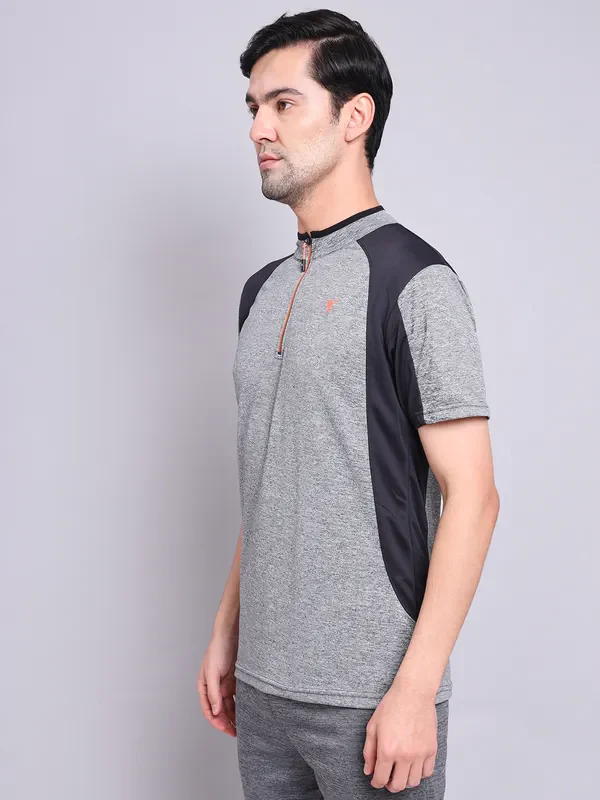 Men Melange Slim Fit Mock Neck T-shirt with TECHNO COOL+ - Image 5
