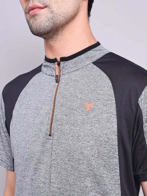 Men Melange Slim Fit Mock Neck T-shirt with TECHNO COOL+ - Image 6